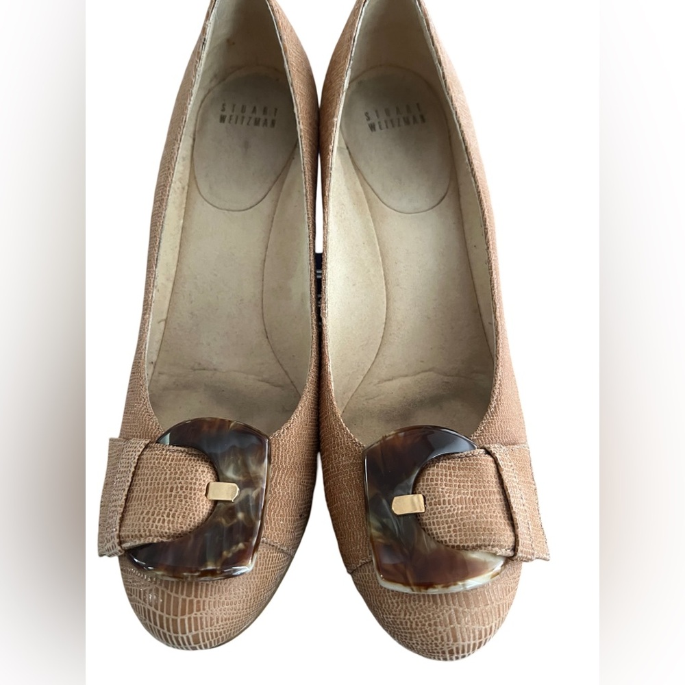 Stuart Weitzman Bucalina Shoes Wedges Beige with Buckle size 9